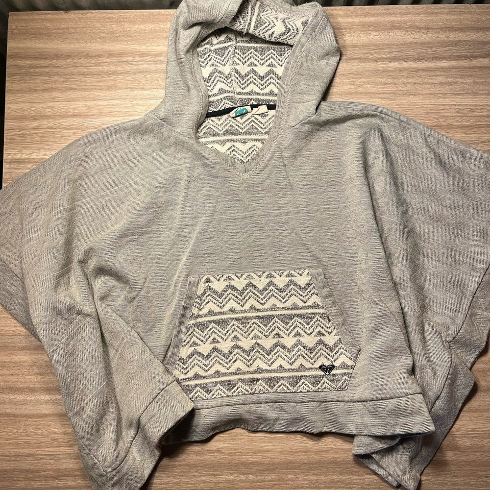 ROXY GIRLS GREY TRIBAL AZTEC POCKET HOODIE PONCHO SIZE M‎ 12/14